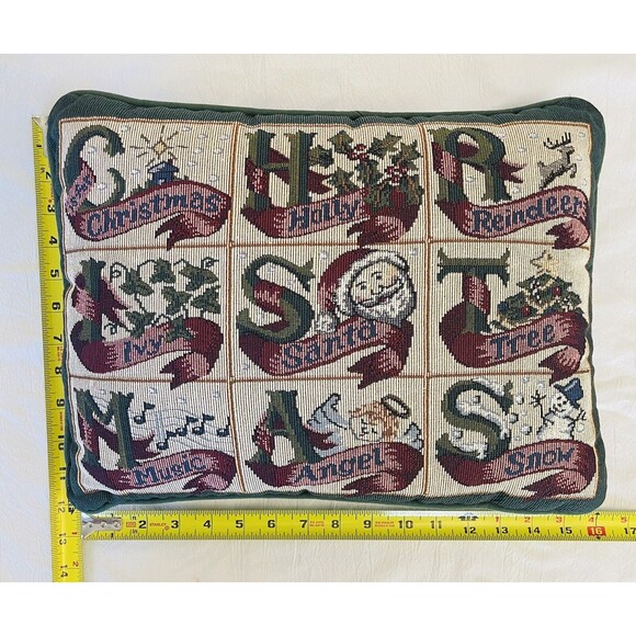 Christmas Tapestry Throw Pillow 16"x12" – Santa, Angel, Snow Scene Accent Decor - Picture 3 of 4